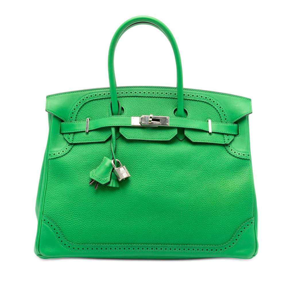 Hermès Togo and Swift Ghillies Birkin Retourne 35 Green Leather Very good condition - Front View