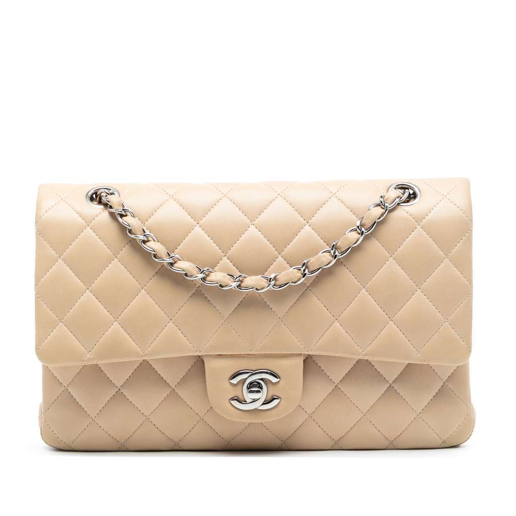 Chanel Medium Classic Lambskin Double Flap Brown Leather Very good condition - Front View