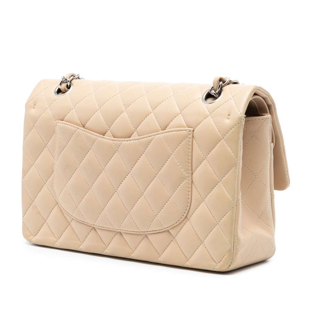Chanel Medium Classic Lambskin Double Flap Brown Leather Very good condition - Back View