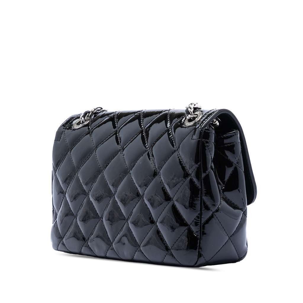 Chanel Small Quilted Patent Coco Shine Flap Black Leather Good - Back View