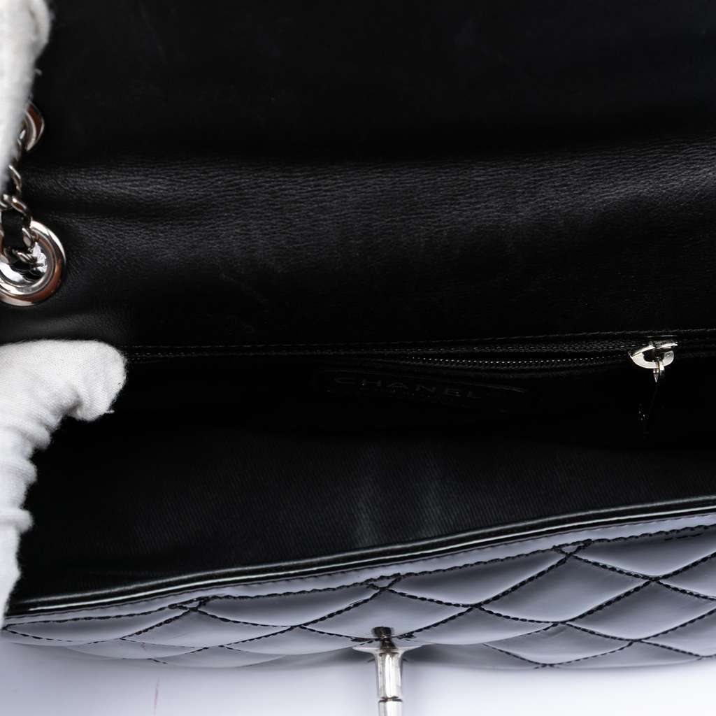 Chanel Small Quilted Patent Coco Shine Flap Black Leather Good - Model View