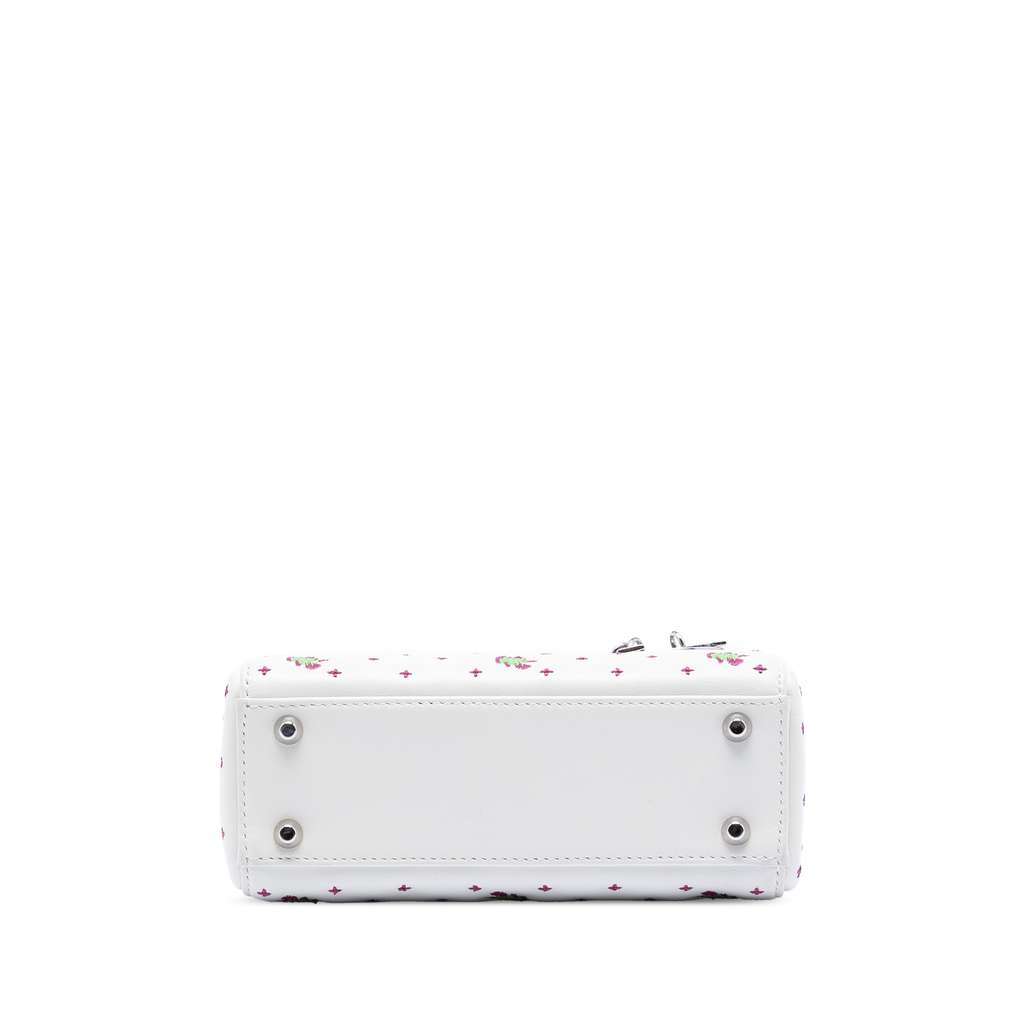 Dior Mini Embroidered Calfskin Lady Dior White Leather Very good condition - Inside View