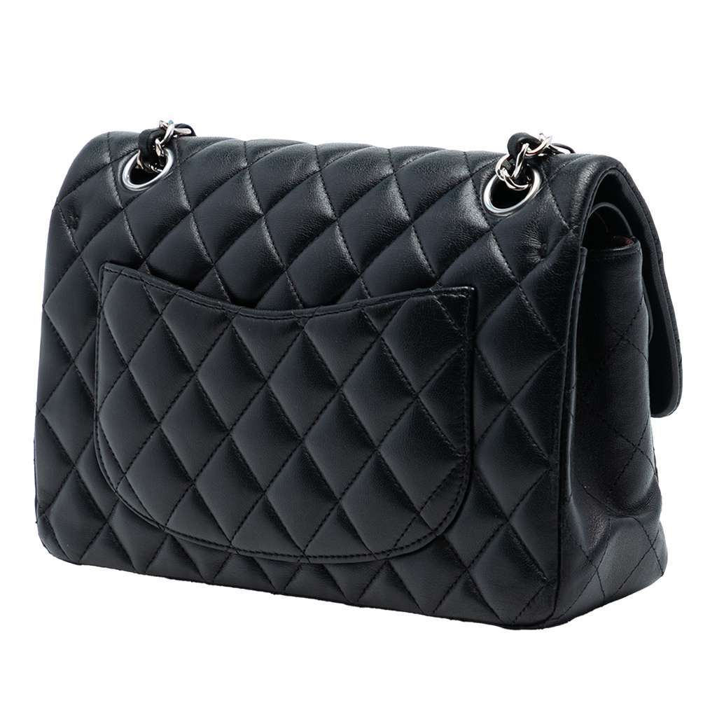 Chanel Small Classic Lambskin Double Flap Black Leather Good condition - Back View