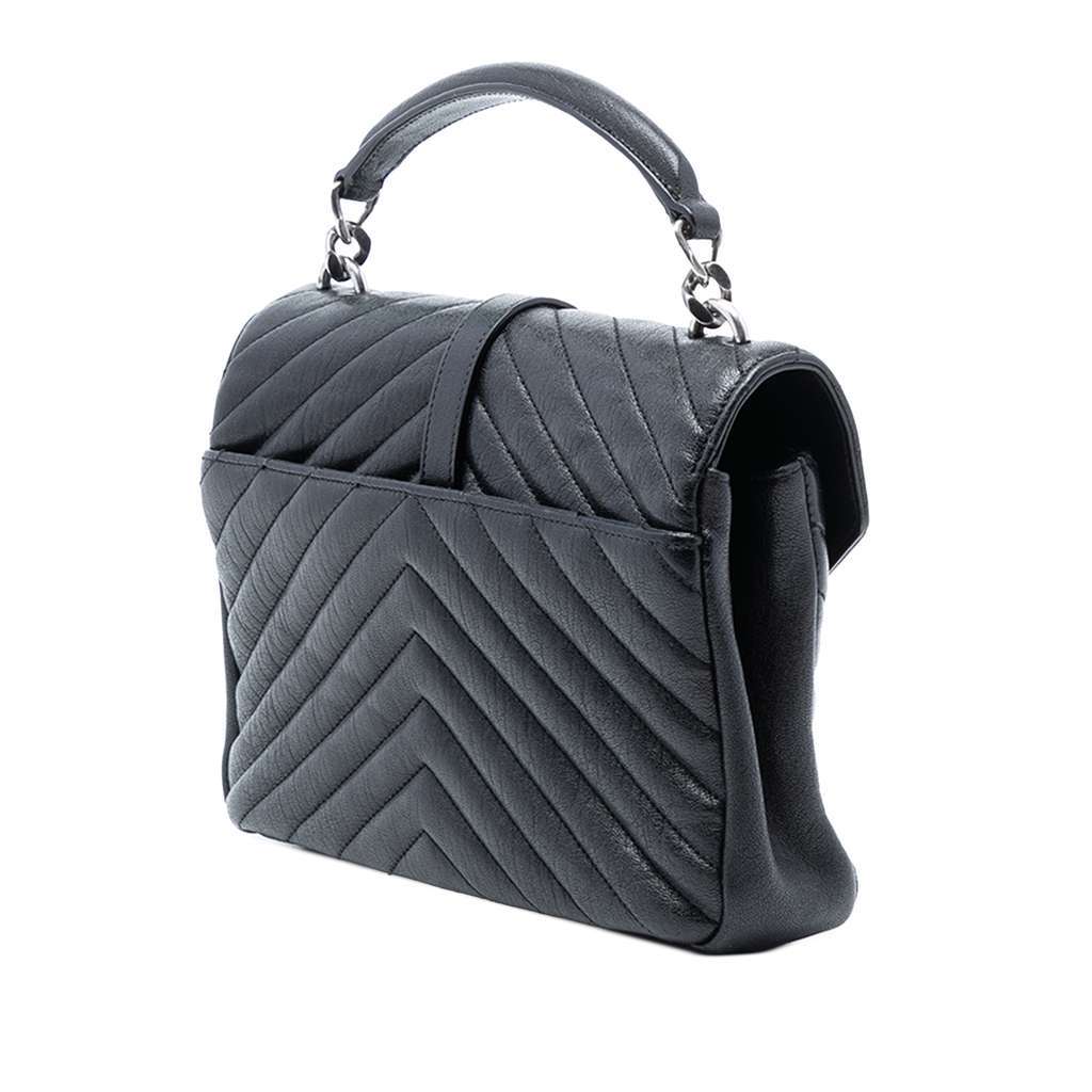 Saint Laurent Medium Chevron Sheepskin Monogram College Satchel Black Leather Very good condition - Back View
