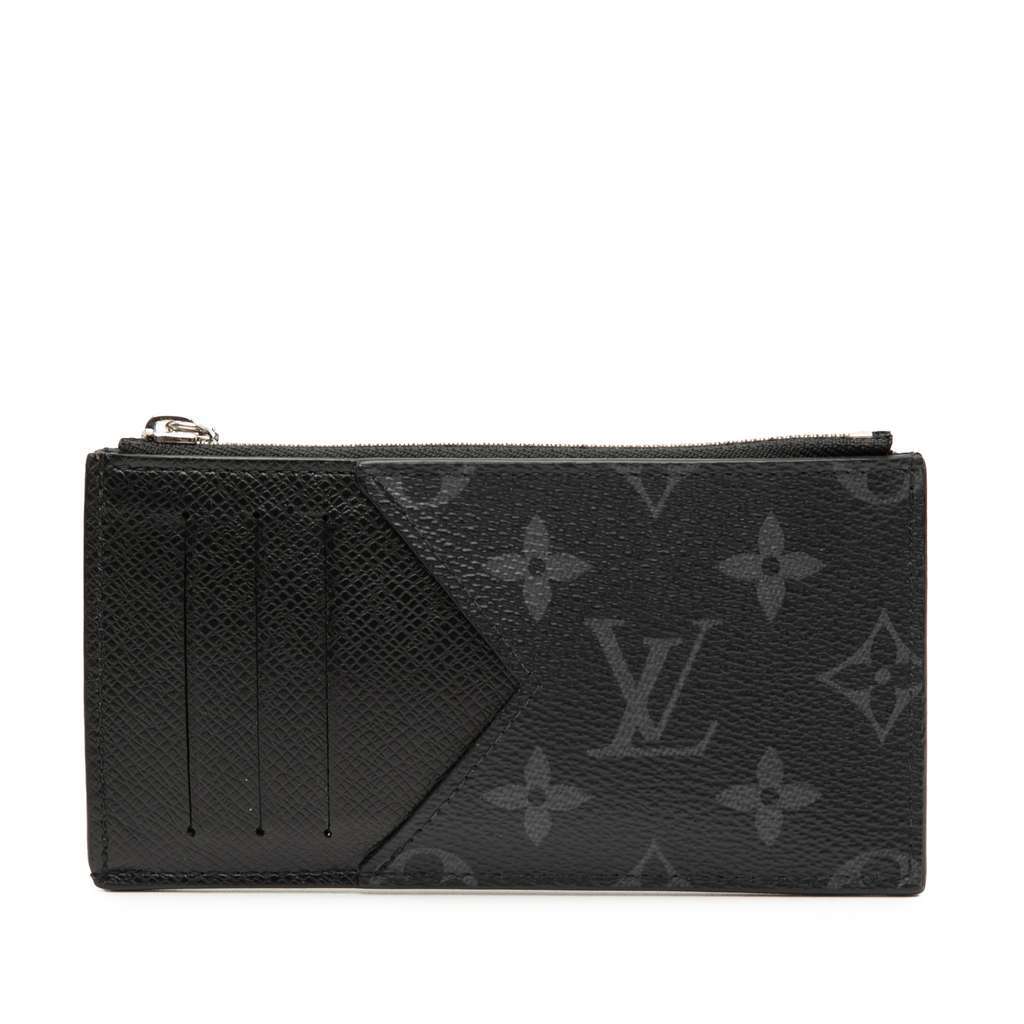 Louis Vuitton Monogram Eclipse Taigarama Coin Card Holder Black Good - Front View