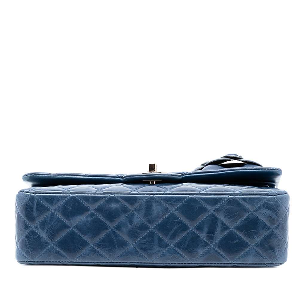 Chanel Medium Classic Glazed Calfskin Camellia Double Flap Blue Leather Very good - Inside View