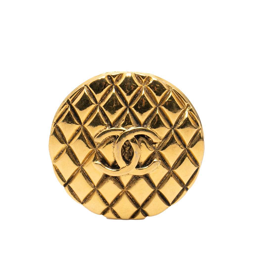 Chanel CC Gold Plated Quilted Round Brooch Gold Metal Very good - Front View