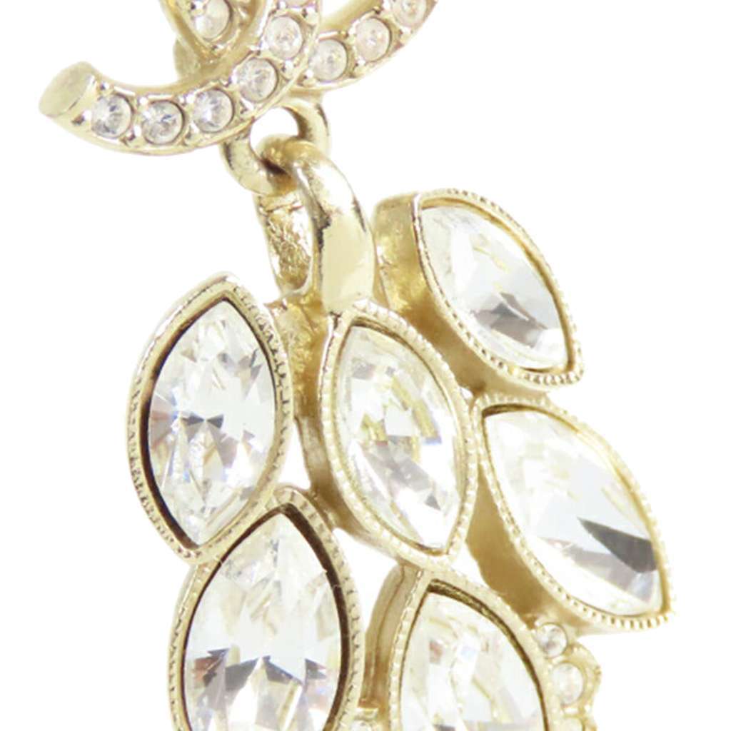 Chanel CC Gold Plated Rhinetone Drop Earrings Gold Metal Good - Inside View