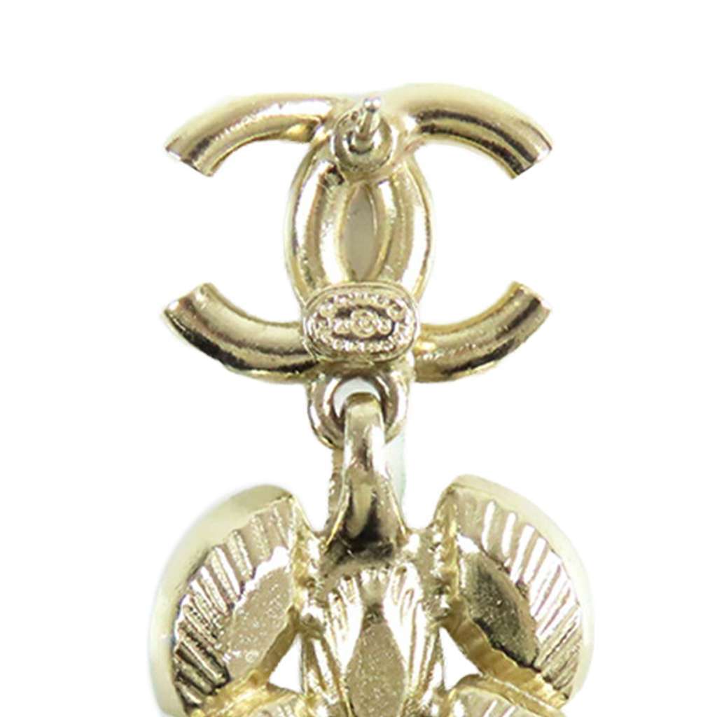 Chanel CC Gold Plated Rhinetone Drop Earrings Gold Metal Good - Model View