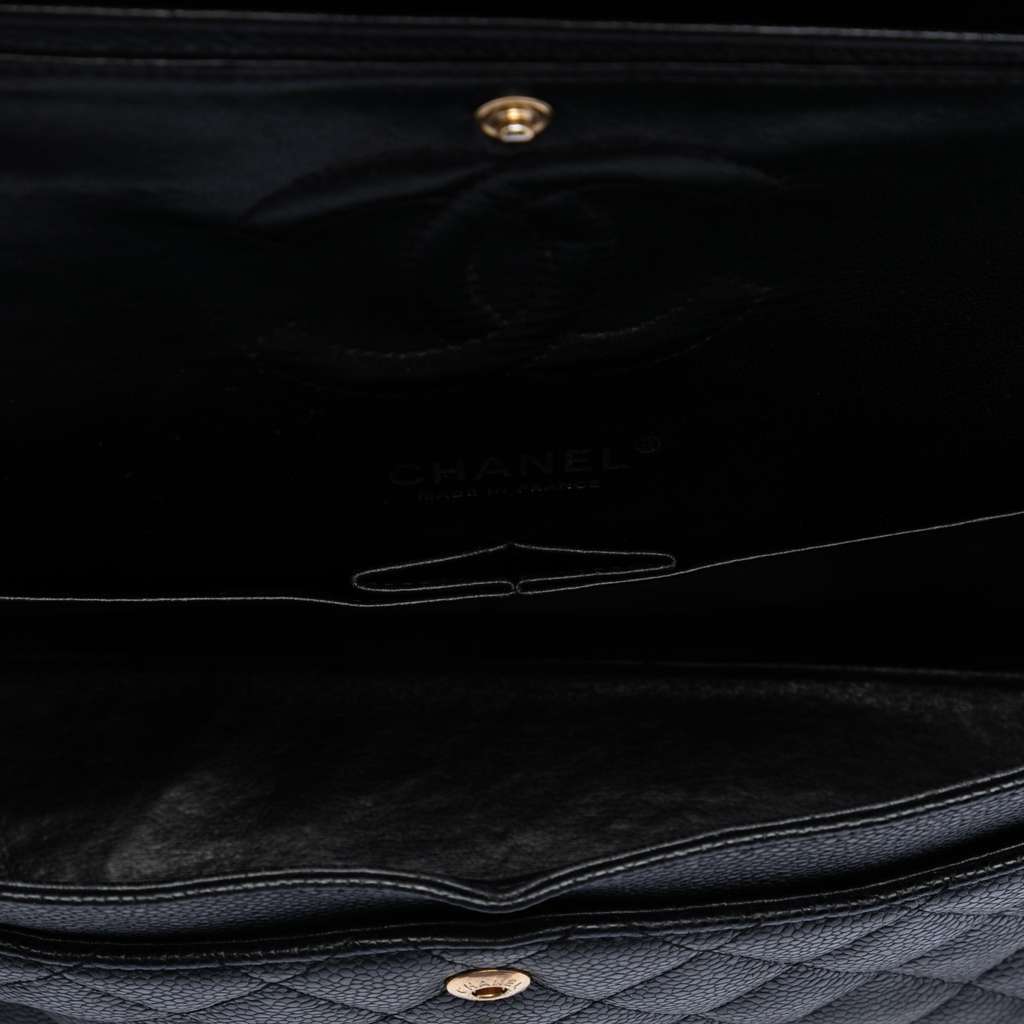 Chanel Medium Classic Caviar Double Flap Black Leather Good - Model View