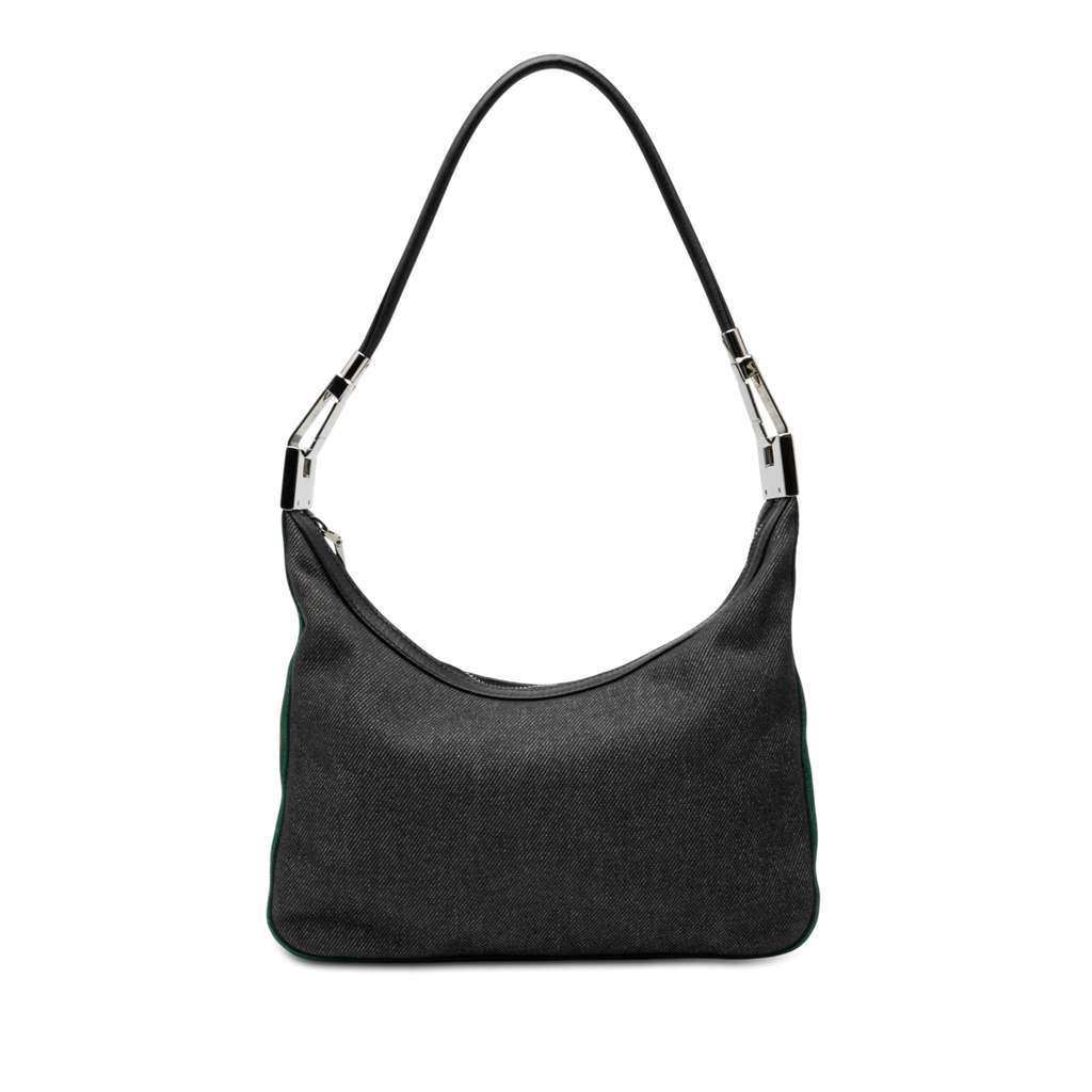 Gucci Denim Web Shoulder Bag Black Denim Good - Front View