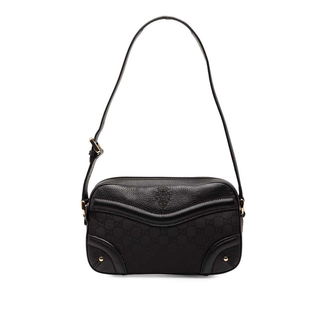 Gucci GG Nylon Crest Shoulder Bag Black Very good - Front View