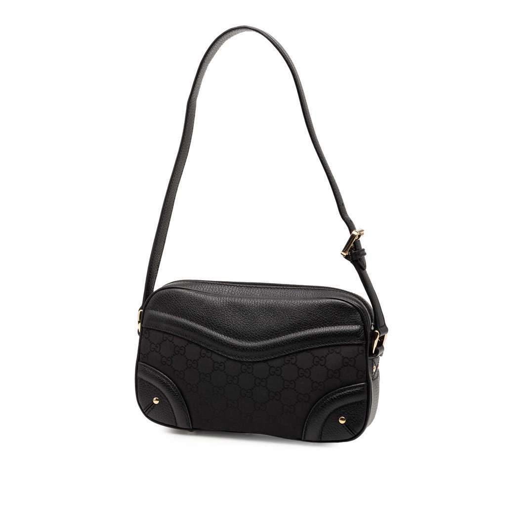 Gucci GG Nylon Crest Shoulder Bag Black Very good - Back View