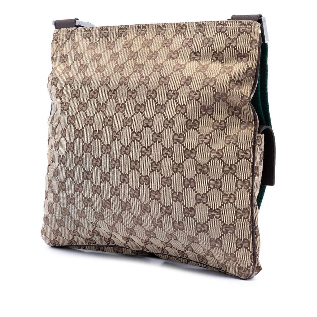 Gucci GG Canvas Web Double Pocket Crossbody Brown Canvas Very good - Back View