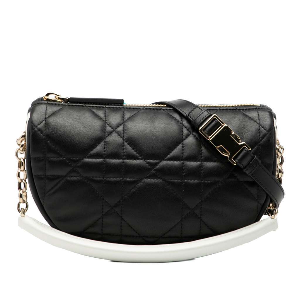Dior Small Lambskin Cannage Dior Vibe Hobo Black Leather Good - Front View