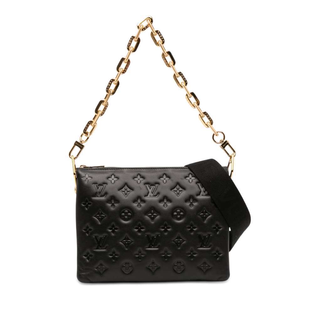 Louis Vuitton Monogram Embossed Puffy Lambskin Coussin PM Black Leather Very good - Front View