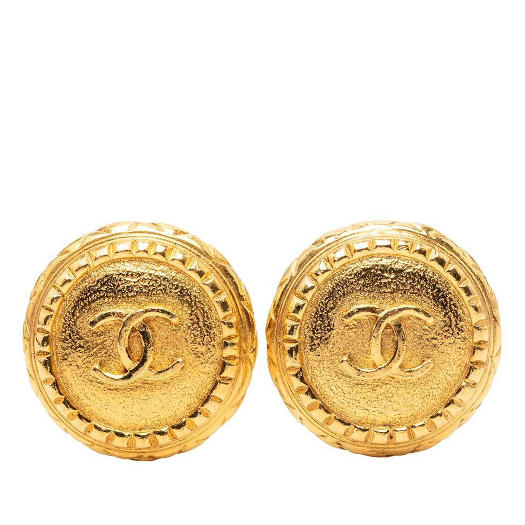 Chanel Gold Plated CC Round Clip On Earrings Gold Metal Very good - Front View