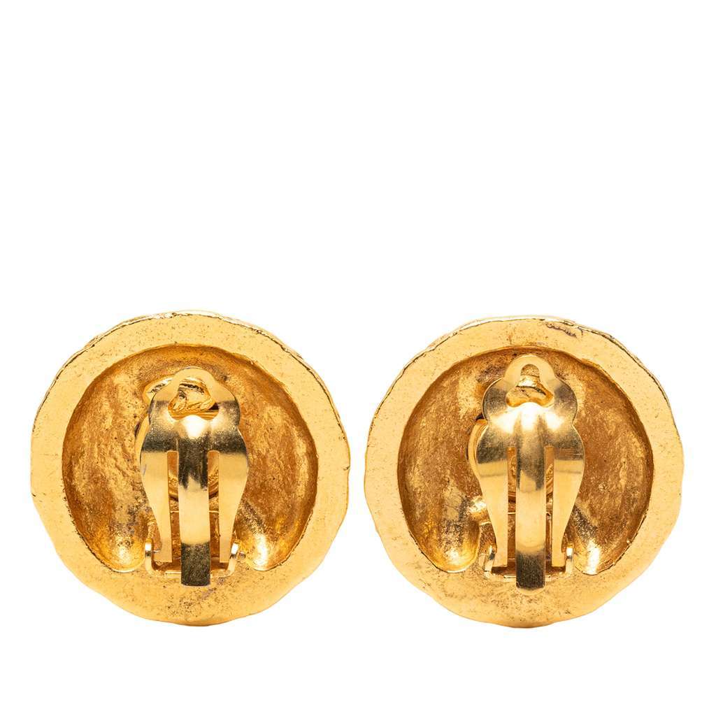 Chanel Gold Plated CC Round Clip On Earrings Gold Metal Very good - Back View