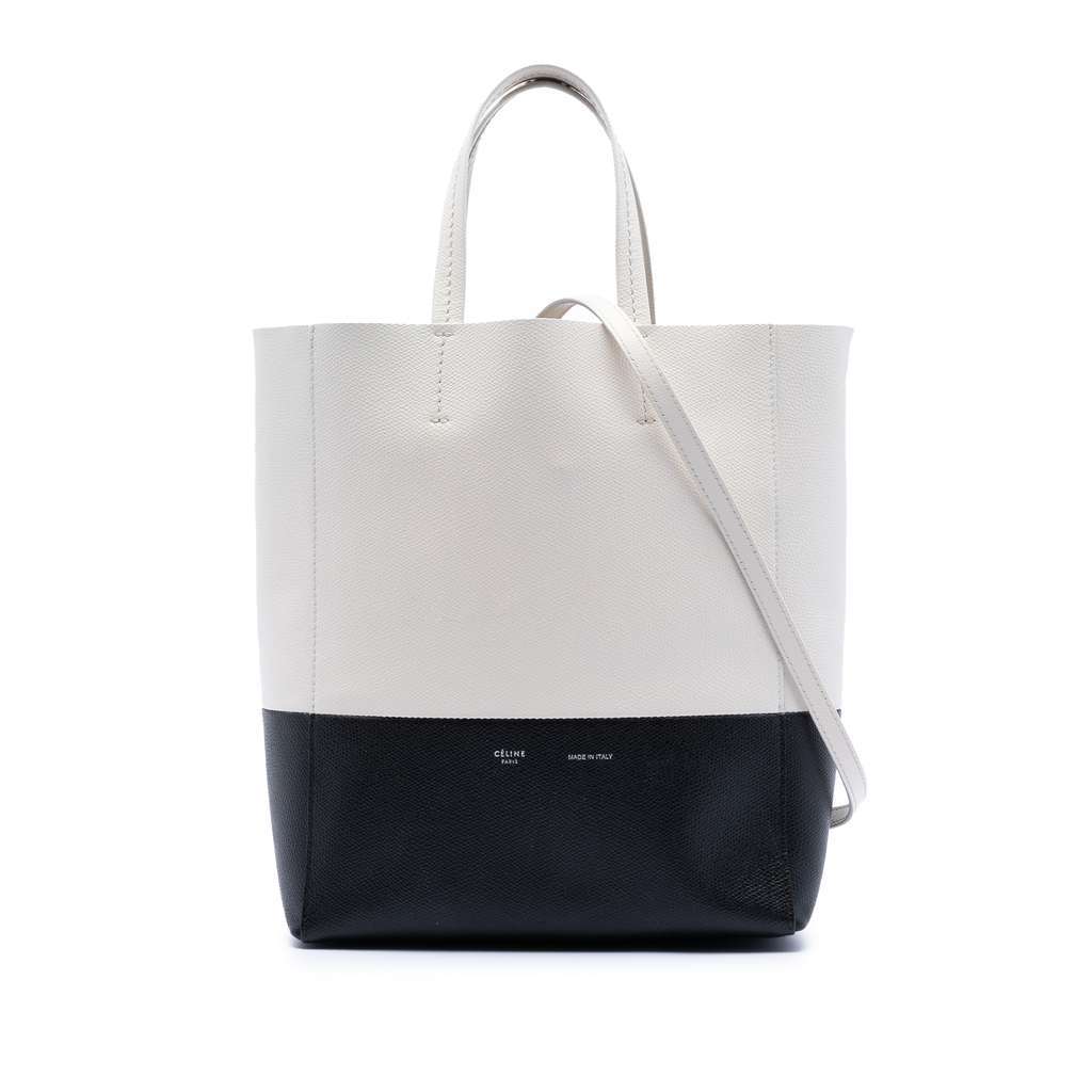 Celine Small Bicolor Grained Calfskin Vertical Cabas Tote White Leather Very good condition - Front View