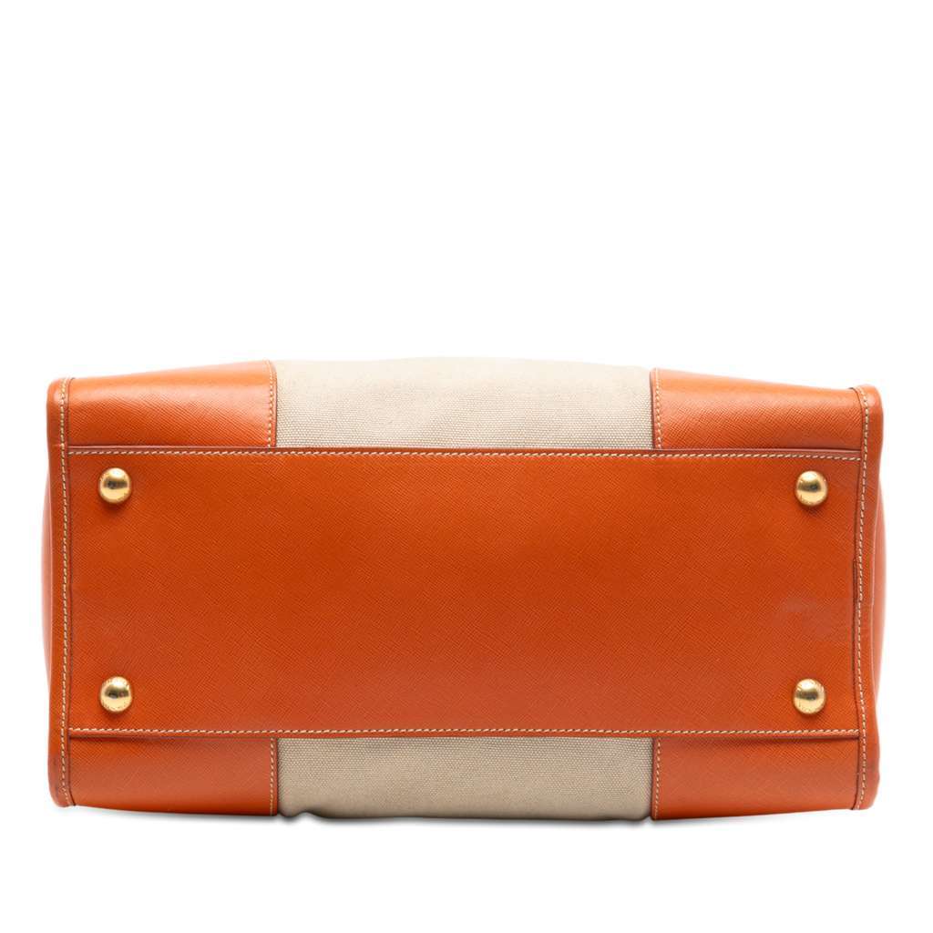 Prada Saffiano Trimmed Canvas Canapa Satchel Brown Canvas Very good - Inside View