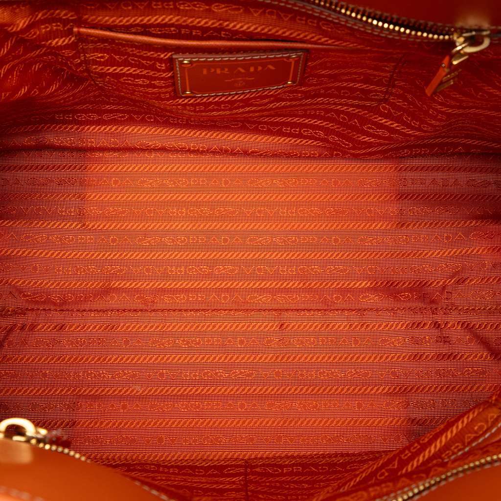Prada Saffiano Trimmed Canvas Canapa Satchel Brown Canvas Very good - Model View