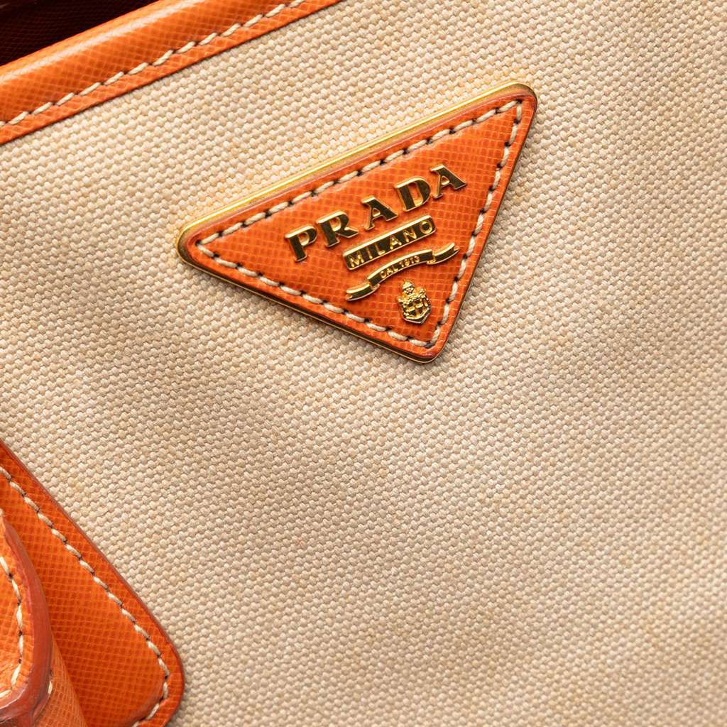 Prada Saffiano Trimmed Canvas Canapa Satchel Brown Canvas Very good - Box View