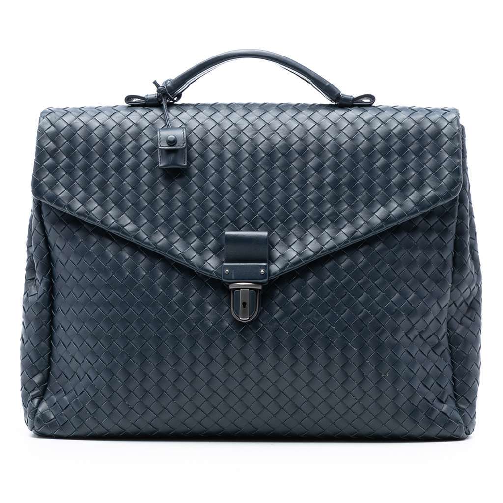 Bottega Veneta Nappa Intrecciato Briefcase Blue Leather Very good condition - Front View