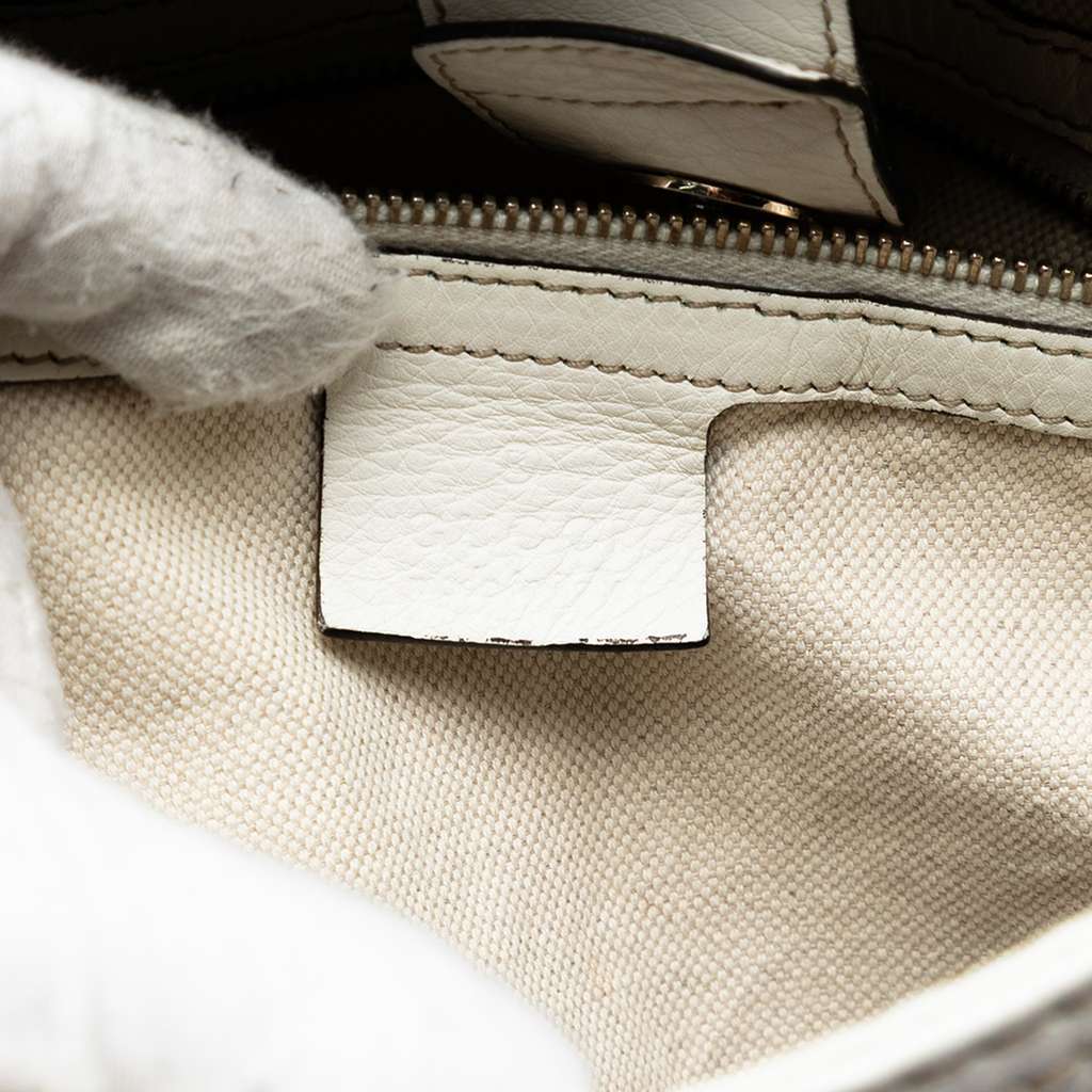 Gucci Medium Pebbled Calfskin Web Heritage Shoulder Bag White Leather Very good condition - Box View
