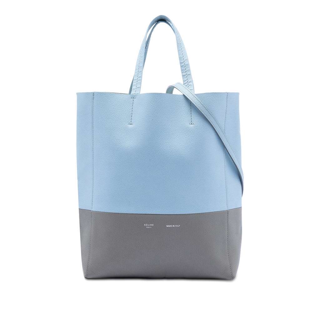 Celine Small Bicolor Grained Calfskin Vertical Cabas Tote Blue Leather Very good condition - Front View
