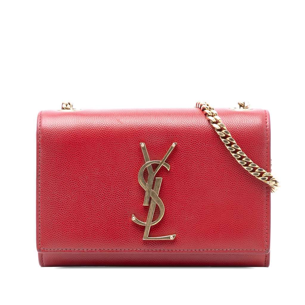 Saint Laurent Small Leather Monogram Kate Crossbody Red Leather Very good - Front View
