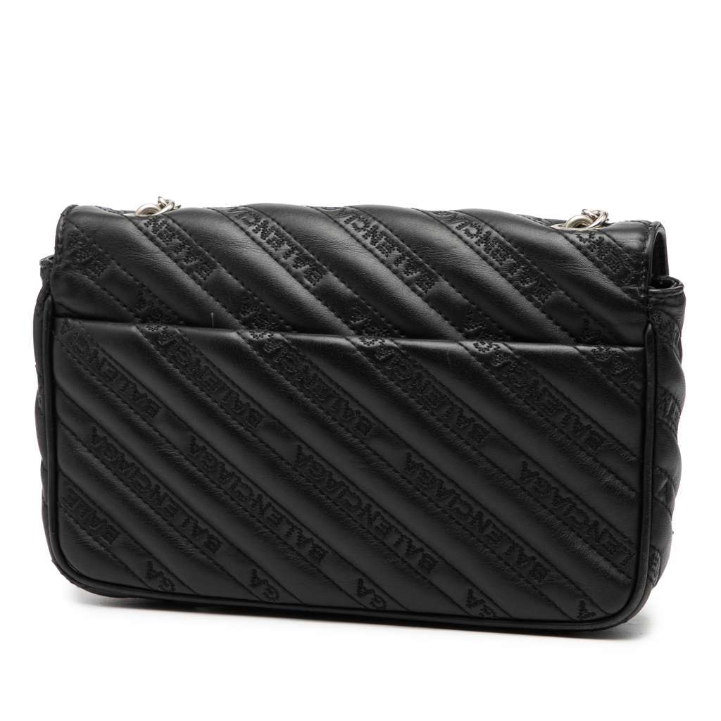 Balenciaga Embossed Leather Allover Logo BB Wallet on Chain Black Leather Very good - Back View
