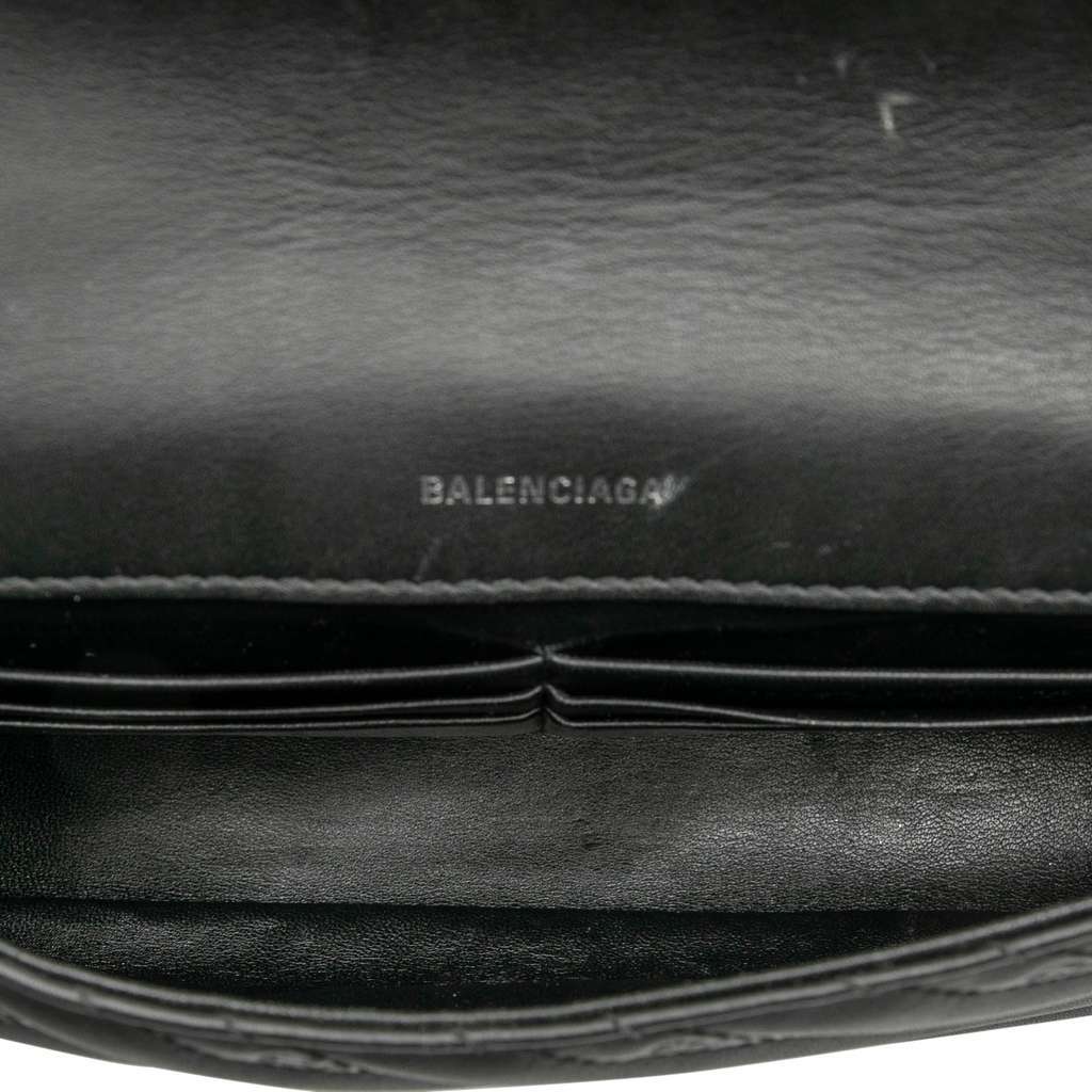 Balenciaga Embossed Leather Allover Logo BB Wallet on Chain Black Leather Very good - Model View