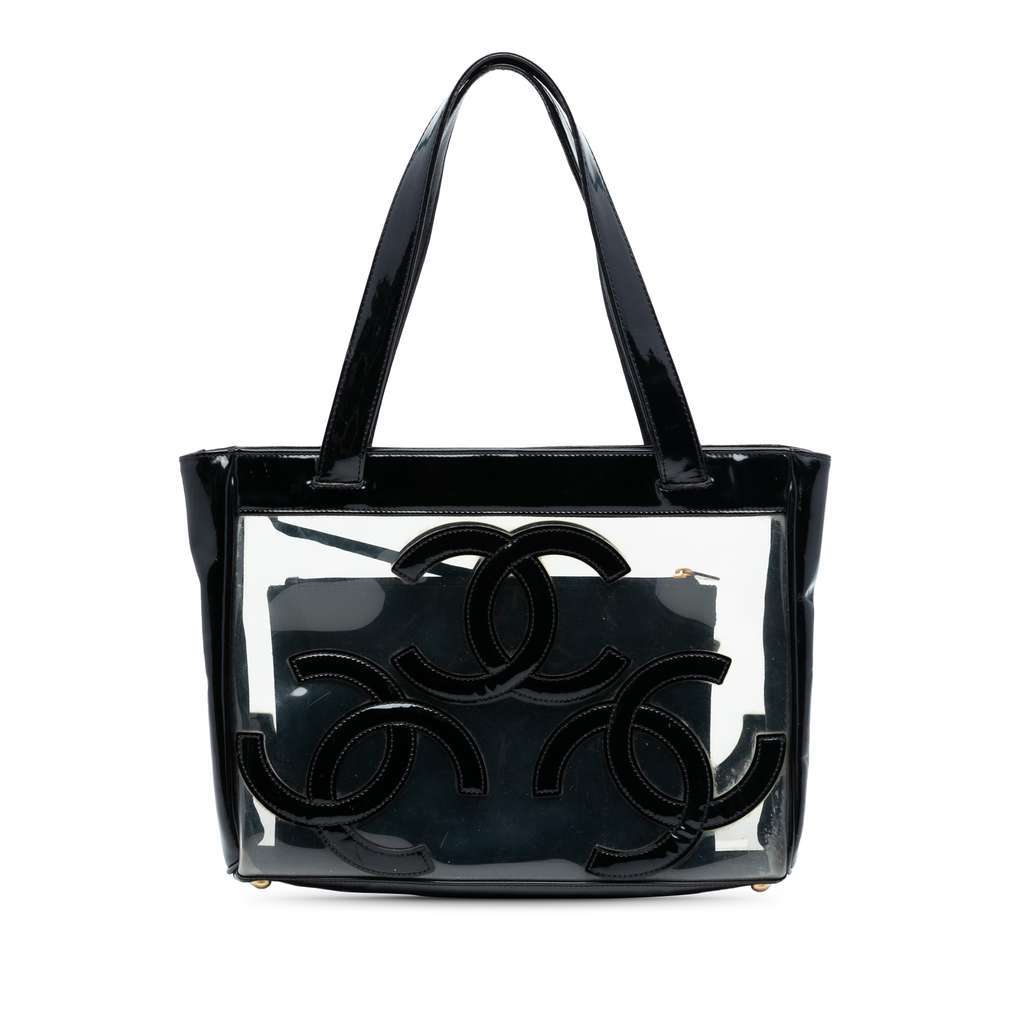 Chanel Triple CC Vinyl and Patent Tote Black Good - Front View