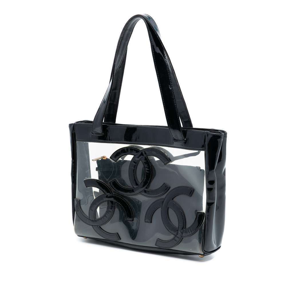 Chanel Triple CC Vinyl and Patent Tote Black Good - Back View