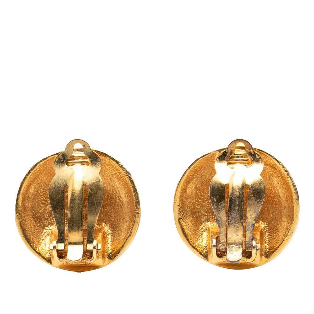 Chanel CC Quilted Gold Plated Round Clip On Earrings Gold Metal Very good - Back View