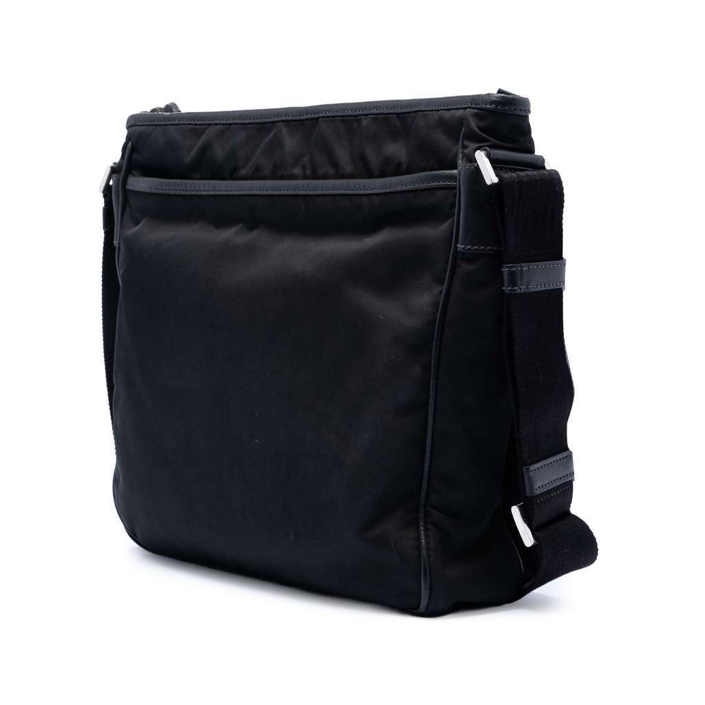 Prada Saffiano Trimmed Tessuto Zip Top Crossbody Black Fair - Back View