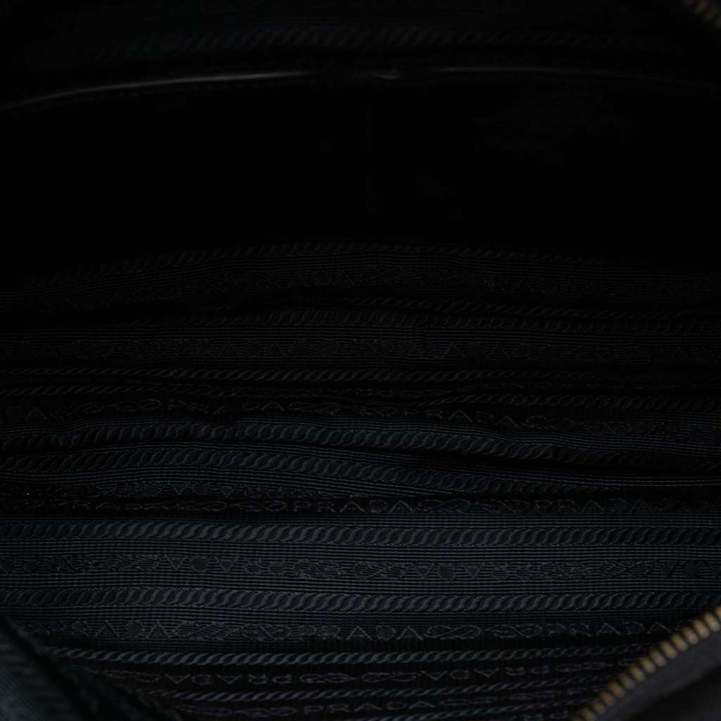 Prada Saffiano Trimmed Tessuto Zip Top Crossbody Black Fair - Model View