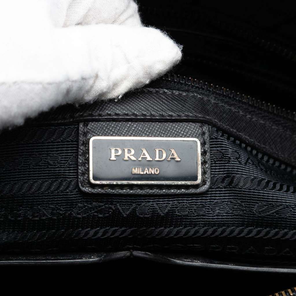 Prada Saffiano Trimmed Tessuto Zip Top Crossbody Black Fair - Box View