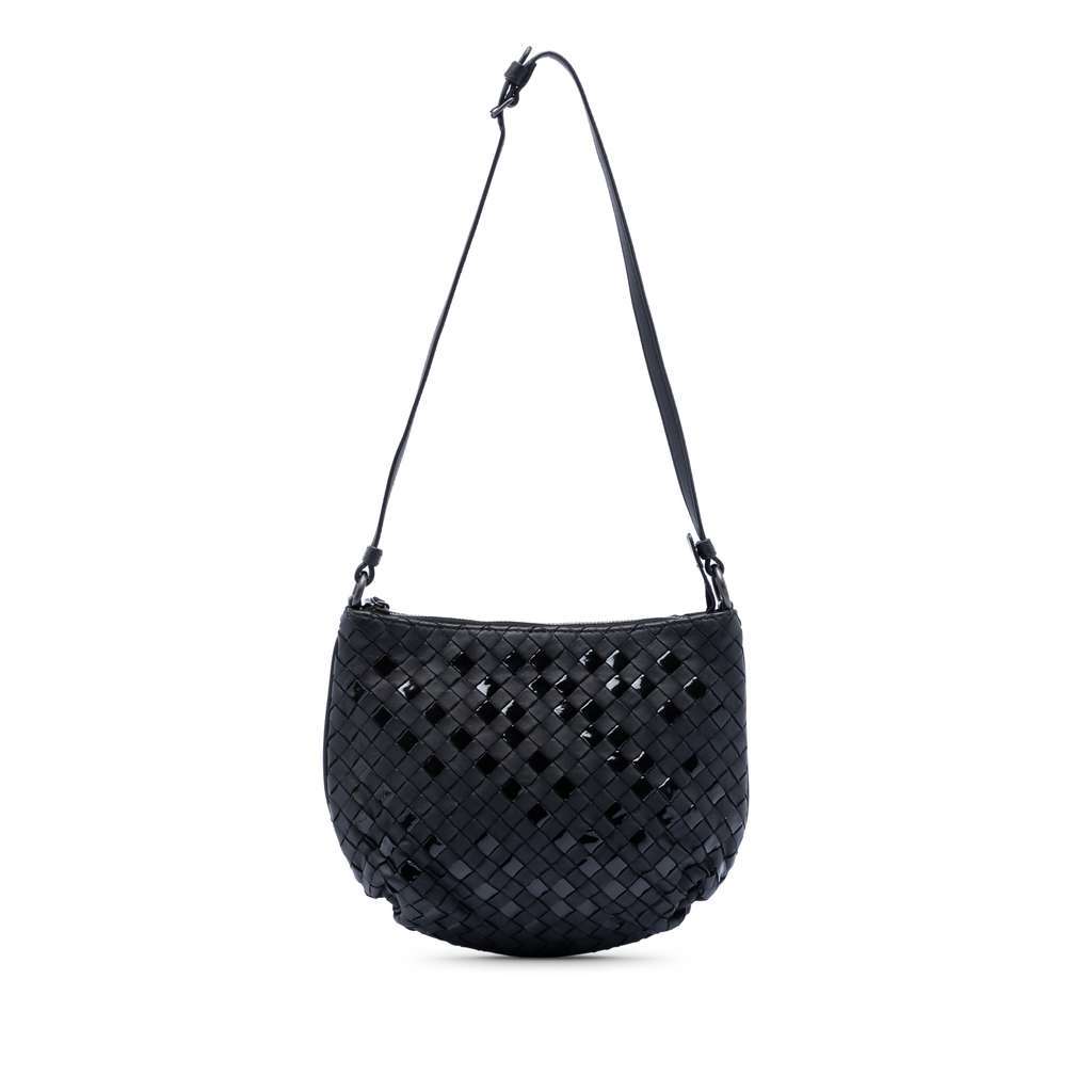 Bottega Veneta Nappa and Patent Intrecciato Crossbody Black Leather Good - Front View
