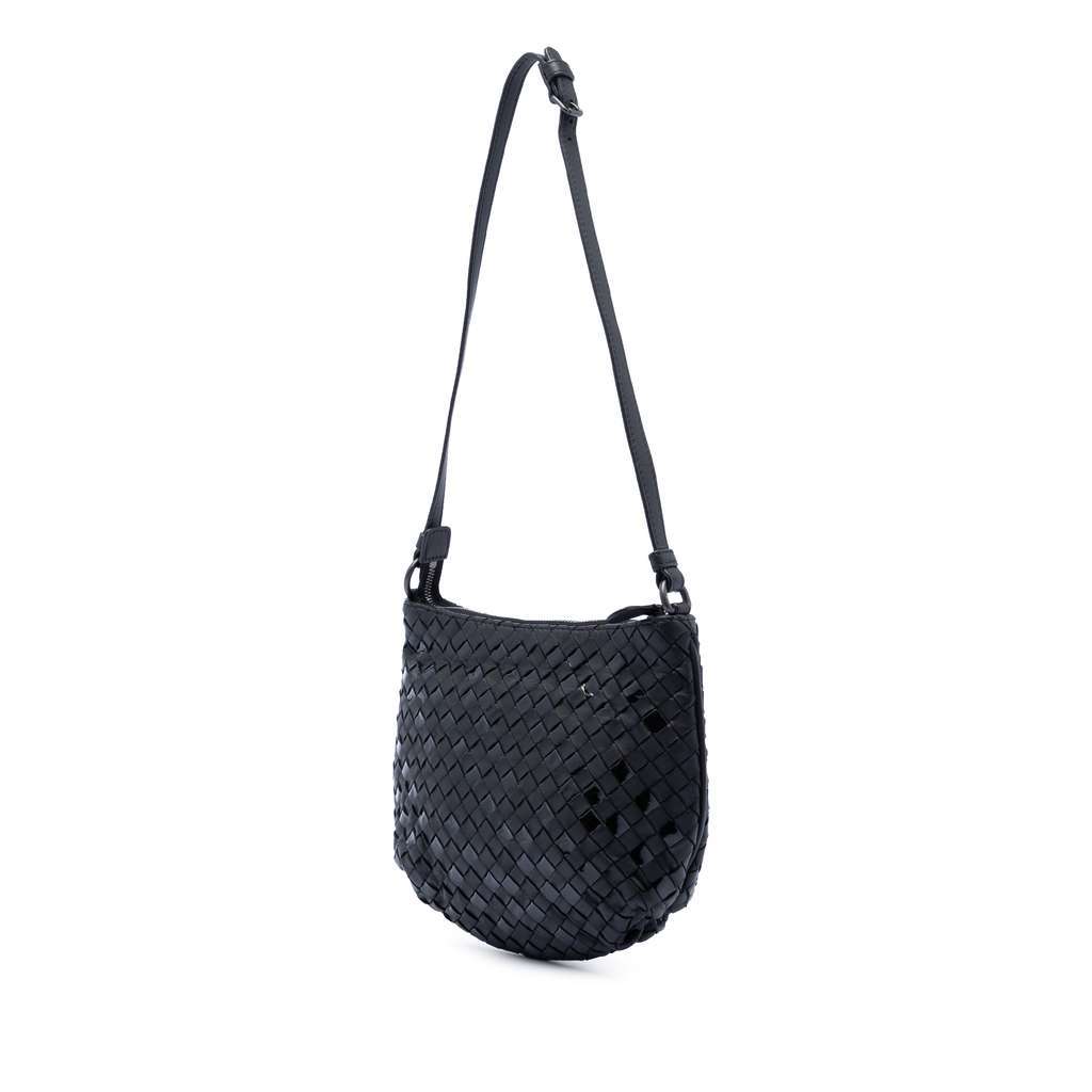 Bottega Veneta Nappa and Patent Intrecciato Crossbody Black Leather Good - Back View