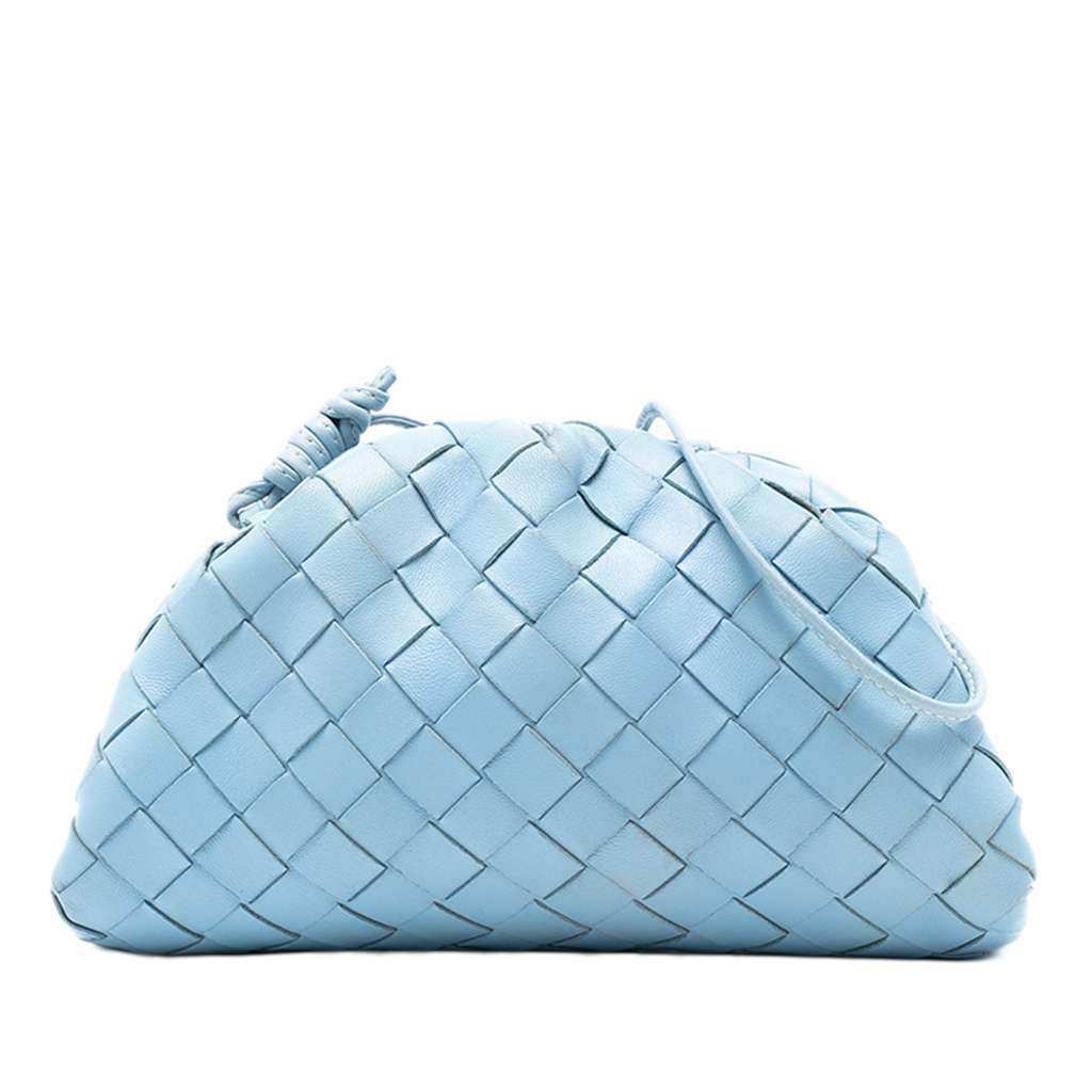 Bottega Veneta Nappa Intrecciato The Mini Pouch Crossbody Blue Leather Good - Front View