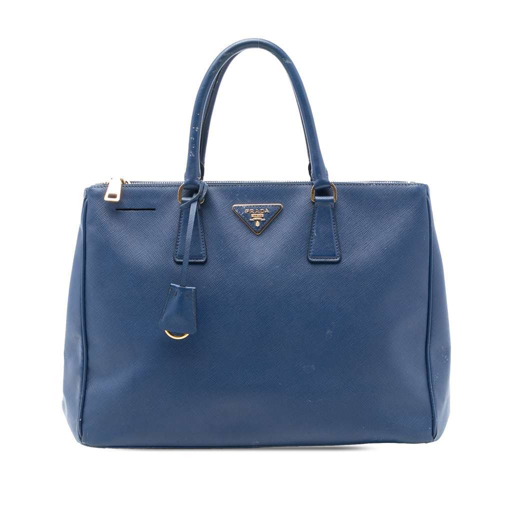 Prada Large Saffiano Lux Galleria Double Zip Tote Blue Leather Very good - Front View