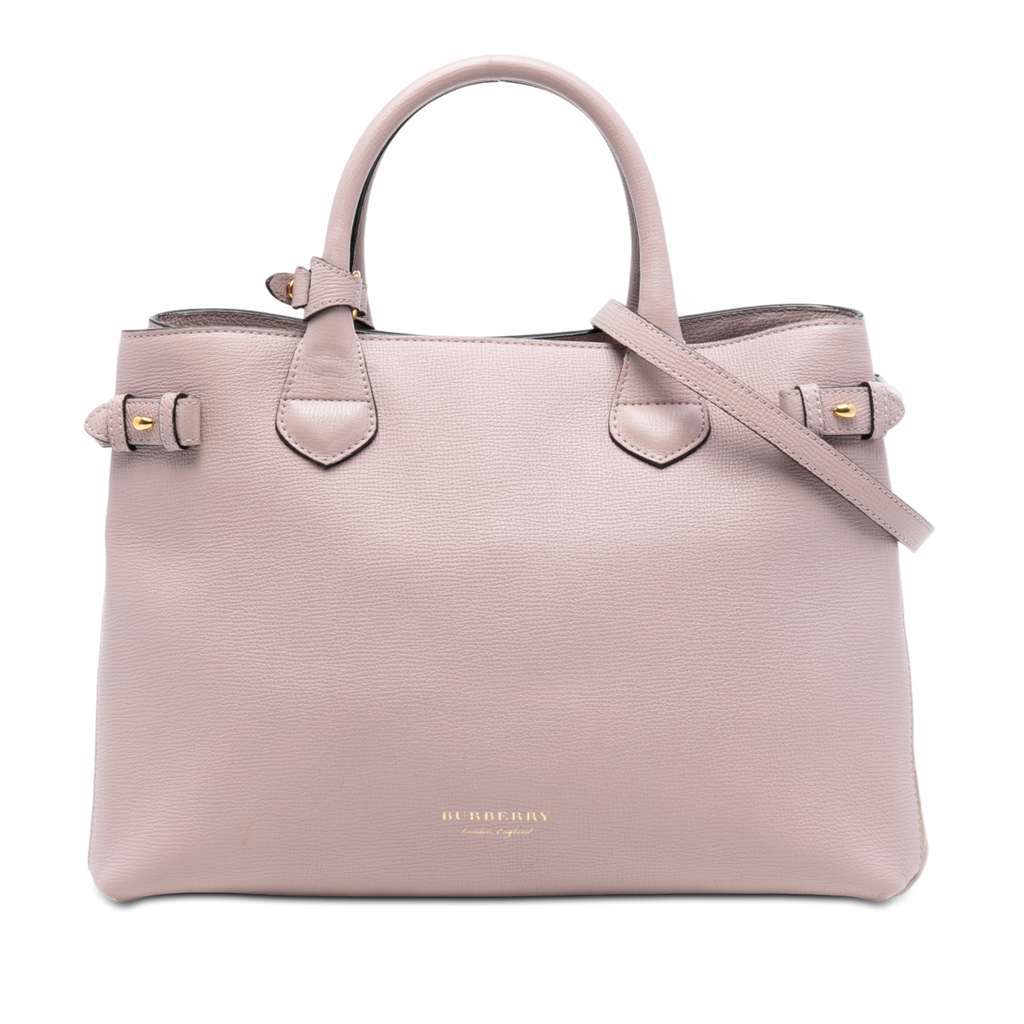 Burberry Medium Leather and House Check Banner Satchel Pink Leather Very good - Front View