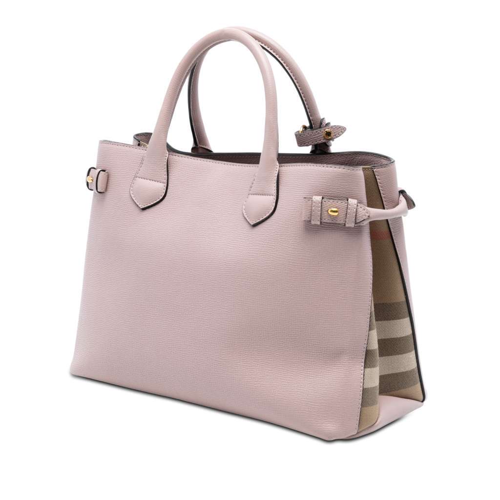 Burberry Medium Leather and House Check Banner Satchel Pink Leather Very good - Back View