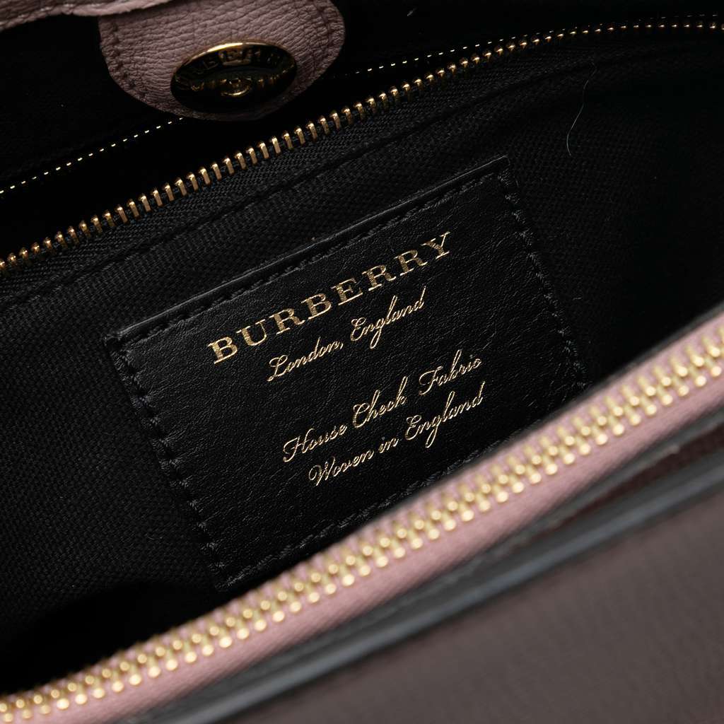 Burberry Medium Leather and House Check Banner Satchel Pink Leather Very good - Box View