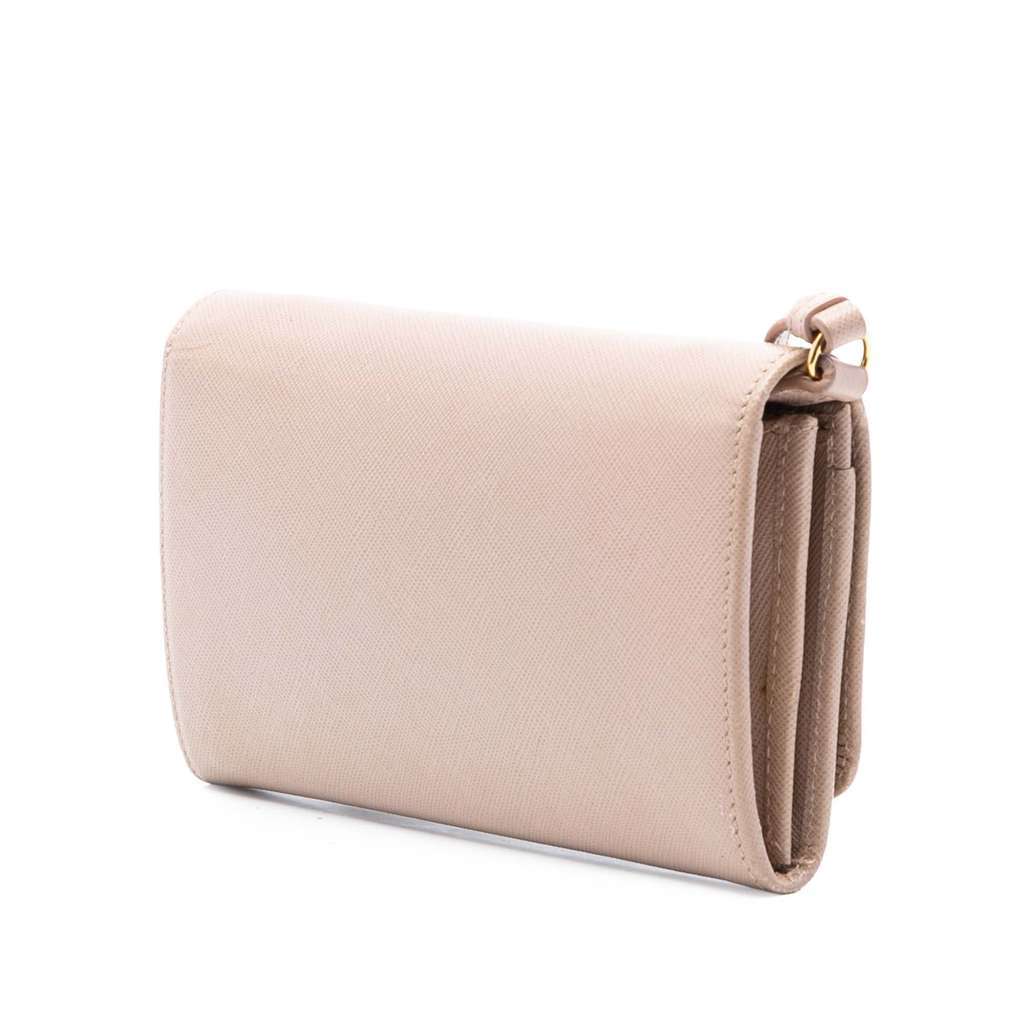 Prada Saffiano Wallet on Strap Brown Leather Very good condition - Back View