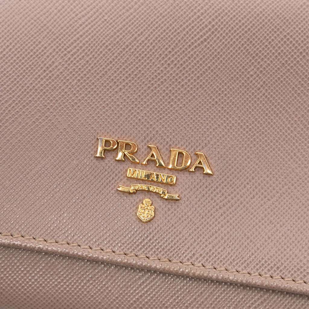Prada Saffiano Wallet on Strap Brown Leather Very good condition - Box View