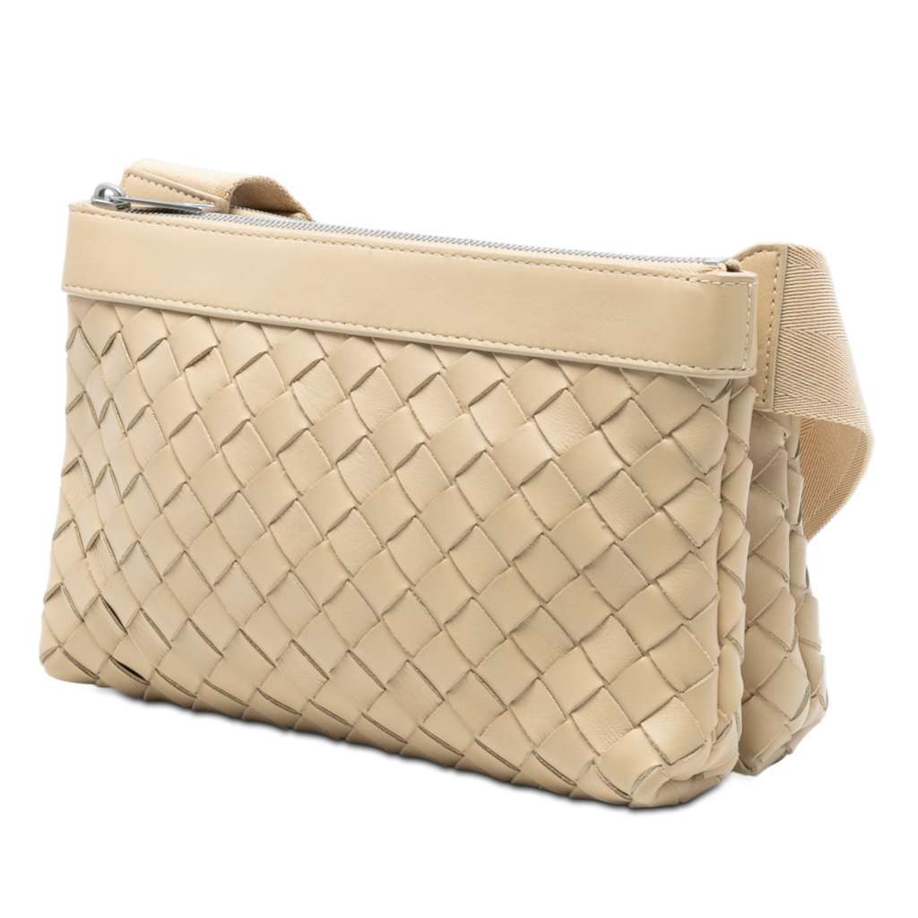 Bottega Veneta Nappa Intrecciato Double Zip Crossbody Brown Leather Very good - Back View