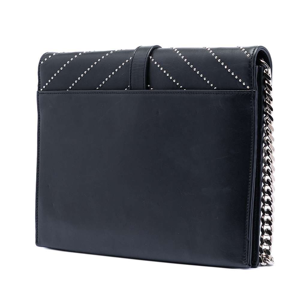 Saint Laurent Studded Chevron Calfskin Monogram Envelope Chain Flap Black Leather Very good - Back View