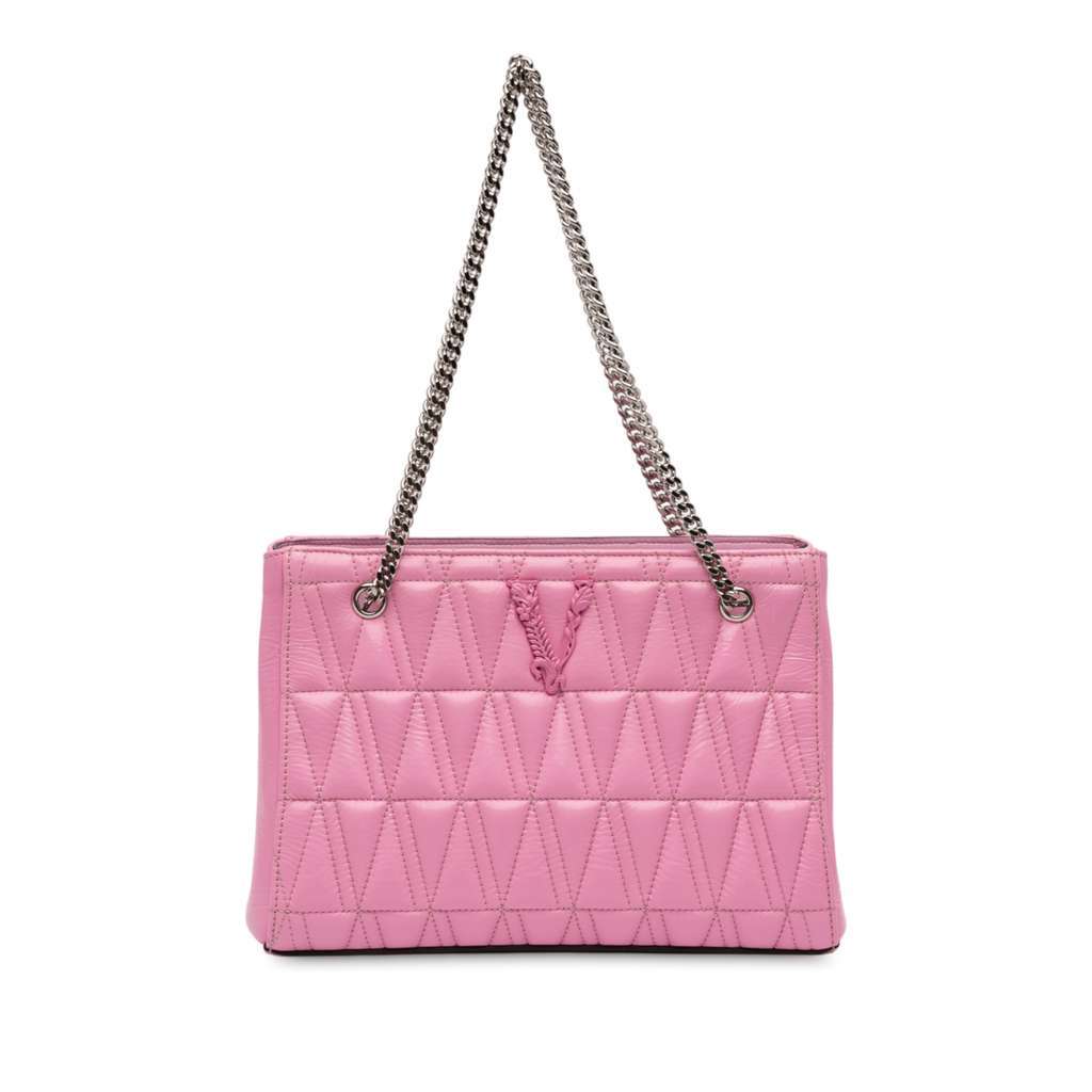 Versace Quilted Leather Virtus Tote Pink Leather Very good - Front View